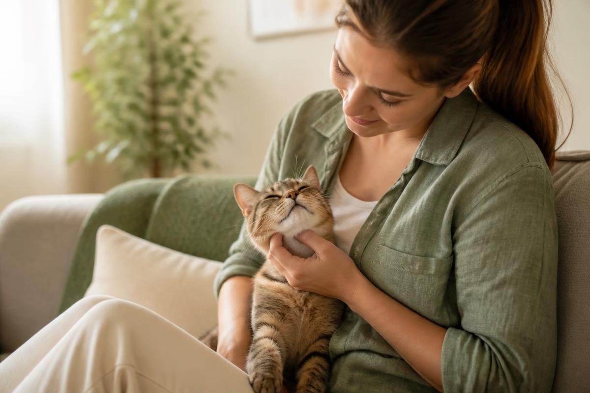 Щастлива котка в обичащ дом — символ на каузата ни, че всяка котка има значение